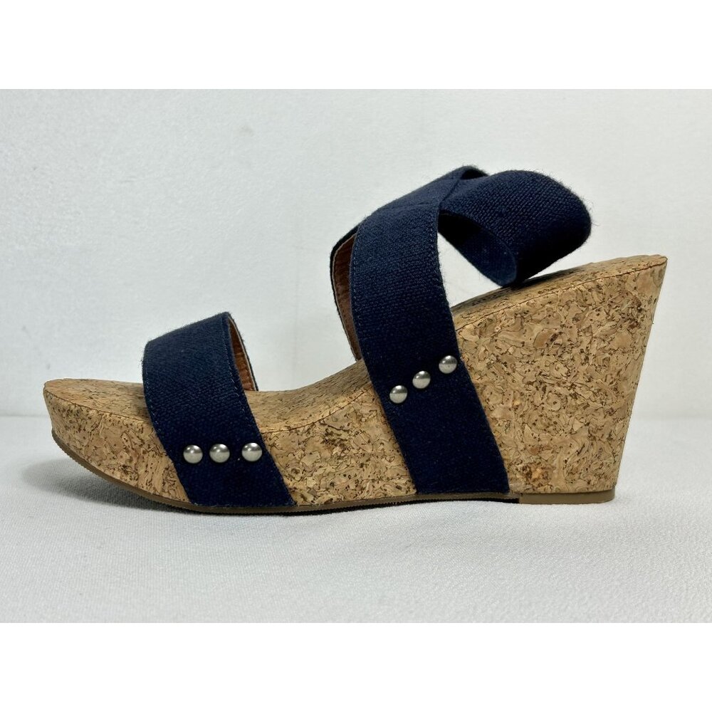 Lucky Brand Marinah Canvas Studded Strappy Platform Sandals in Blue - Sz 9.5